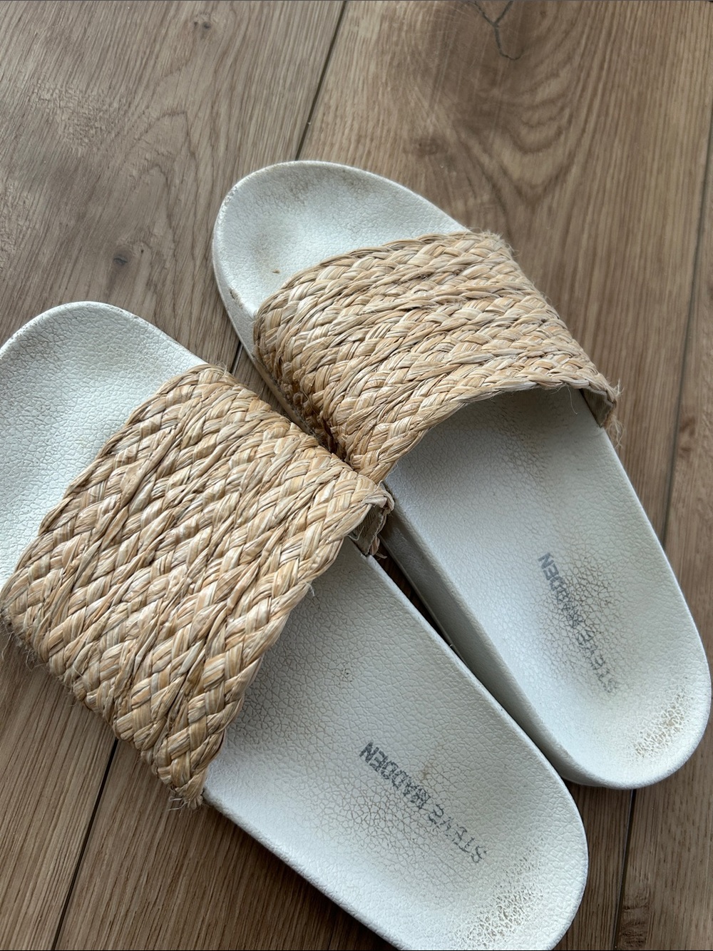 Steve Madden Woven Straw Slide Sandals in Natural - Women's Casual Slides